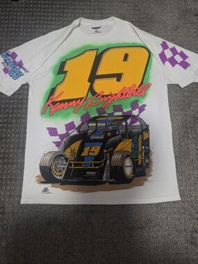 Jerzees White Racing Tee with Yellow 19 & Purple Accents